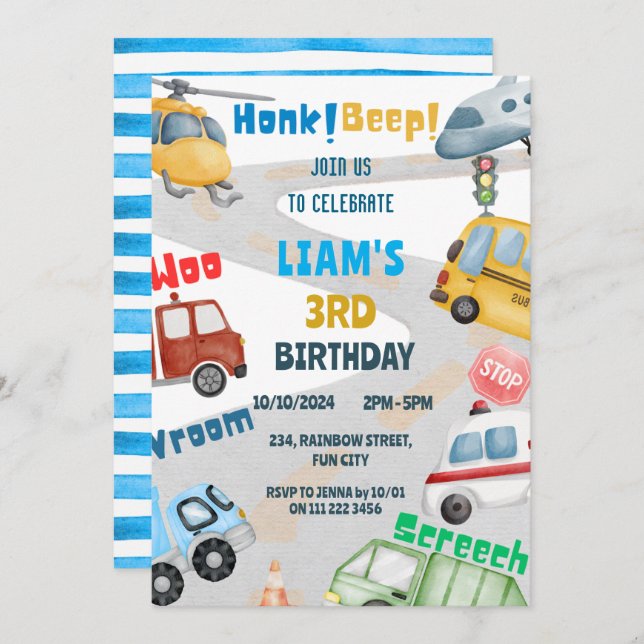 Transportflugzeug Hubschrauberbus Geburtstag Einladung (Vorne/Hinten)