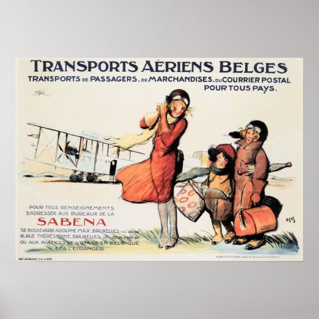 Transportiert Aeriens Belges SABENA Altes Reisepla Poster (Vorne)