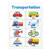 Transportmittel-Bildungsplakat für Kinder