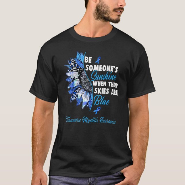 Transverse Myelitis Awareness Blue Ribbon Sunfloss T-Shirt (Vorderseite)