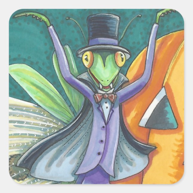 TRANSYLVANIA VAMPIRE PRAYING MANTIS, HALLOWEEN BUG QUADRATISCHER AUFKLEBER (Vorderseite)