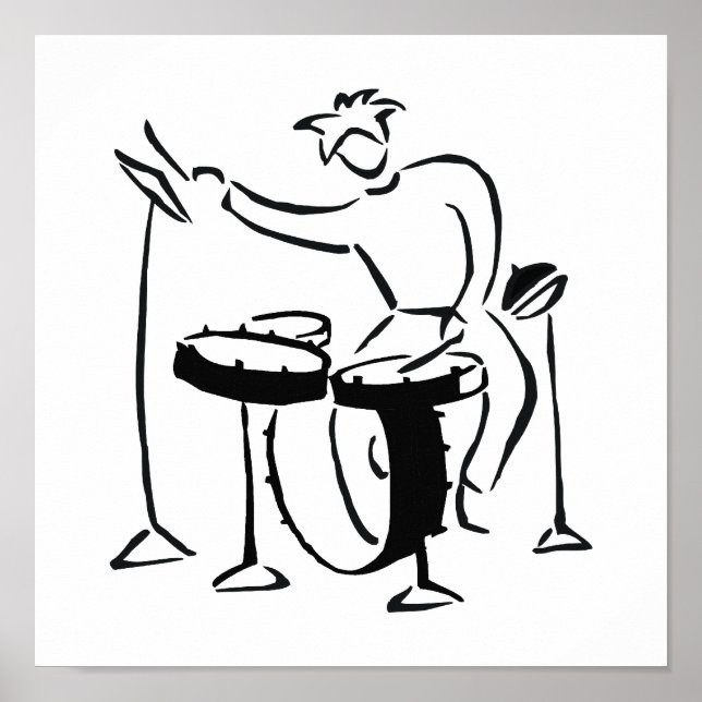 Trap-Set-Drummer abstrakte Bw-Skizze Poster (Vorne)