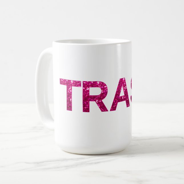 Trash Hot Pink Glitzer Kaffeetasse (Vorderseite Links)