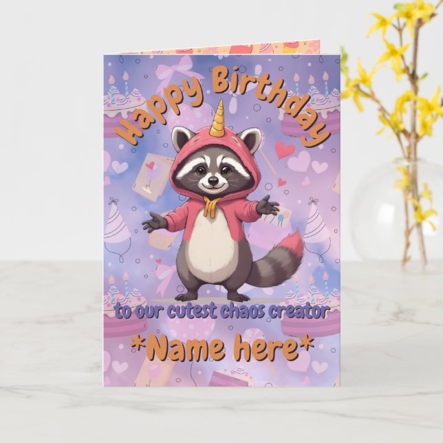 Trash Panda - Birthday Card - customizable name Karte (Gelbe Blume)