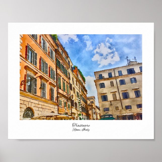 Trastevere Rome, Italien Aquarell Poster (Vorne)