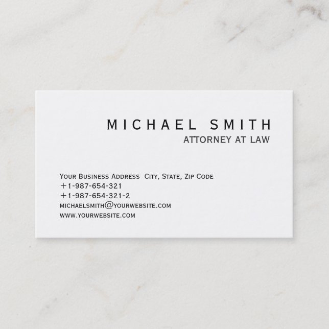 Tratidional Classic White Attorney Business Card Visitenkarte (Vorderseite)