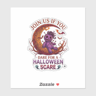Trau dich Halloween Angst Lila Voodoo-Puppe Halbmo Aufkleber
