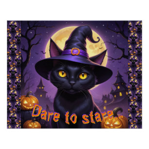 Trau Dich Zu Starren Schwarze Katze Hexenhut Orang Poster