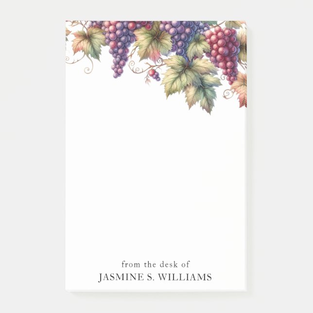 Trauben auf dem Wein vom Schreibtisch der Post-it Klebezettel (Vorderseite)