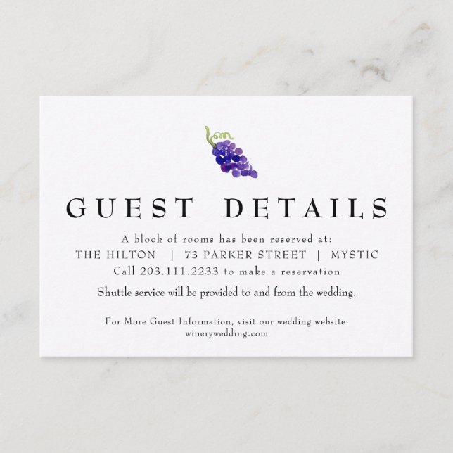 Trauben auf der Weinbaukarte - Detail Hochzeitskar Begleitkarte (Vorderseite)