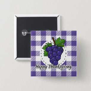 Trauben auf Kariertem Violett - Glückliches Ernted Button