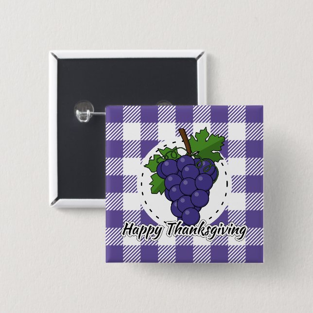 Trauben auf Kariertem Violett - Glückliches Ernted Button (Vorne & Hinten)