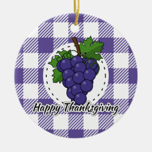 Trauben auf Kariertem Violett - Glückliches Ernted Keramik Ornament
