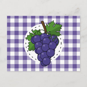 Trauben auf weißem violettem Karomuster Postkarte