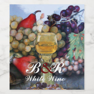 TRAUBEN, BIRNEN, WEISSER WEIN-GLAS WEINETIKETT