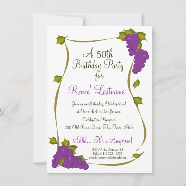 Trauben ernten 50. Geburtstag Einladung (Vorderseite)
