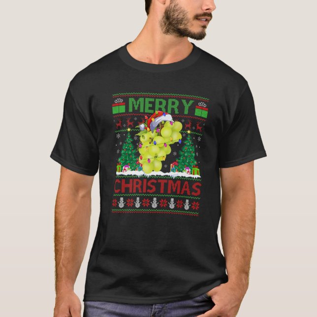 Trauben Früchte Lover Xmas Lighting Santa Ugly Tra T-Shirt (Vorderseite)