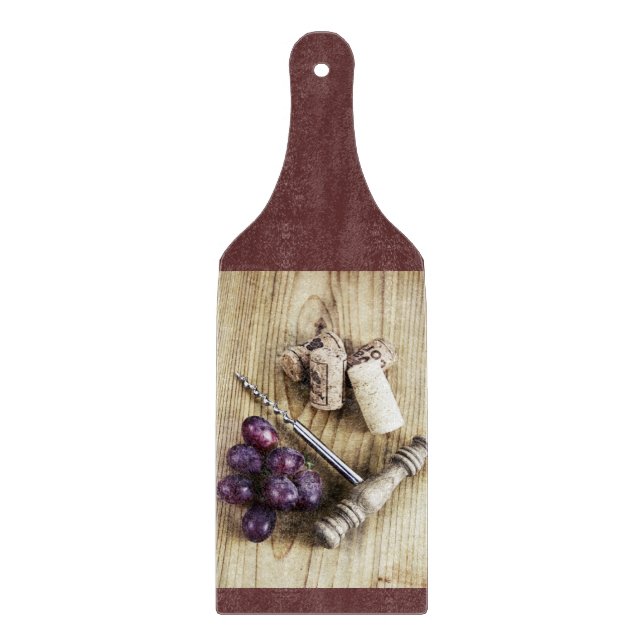 Trauben, Korken und Flaschenöffner Schneidebrett (Vorderseite)