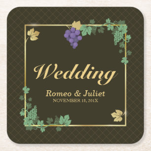 Trauben mit Goldrahmen-Hochzeitspapier-Untersetzer Rechteckiger Pappuntersetzer