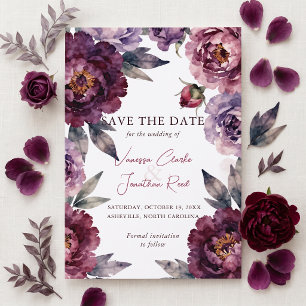 Trauben-Plum-Burgunder-Aquarell-Blumenhochzeit Save The Date