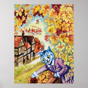 Trauben sammeln auf dem Balkon, Louis Wain Poster