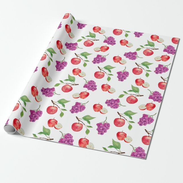 Trauben und Äpfel Fruchtliebhaber  Geschenkpapier (Ungerollt)