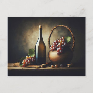 Trauben und eine Flasche Wein Stillleben Postkarte