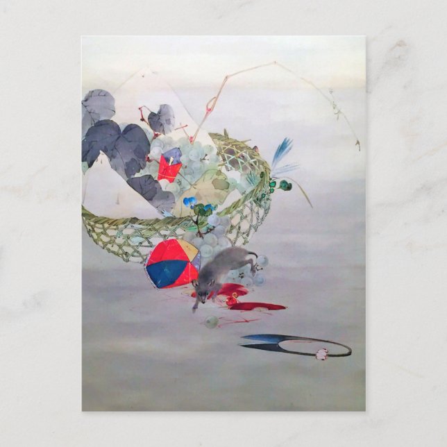 Trauben und Maus, Watanabe Seitei Postkarte (Vorderseite)