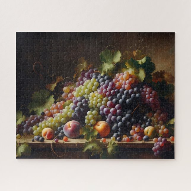 Trauben und Obst Stillleben Malerei Puzzle (Horizontal)