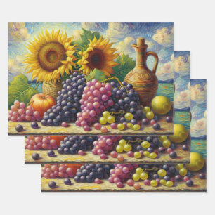 Trauben und Sonnenblumen Ölgemälde Dekoupage Geschenkpapier Set
