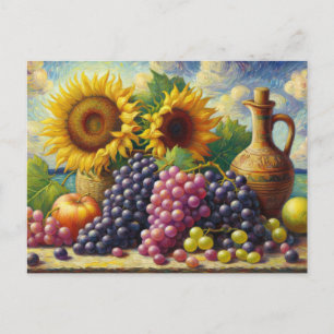 Trauben und Sonnenblumen Ölgemälde Postkarte