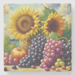 Trauben und Sonnenblumen Ölgemälde Steinuntersetzer