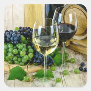 Trauben und Weinkleber Quadratischer Aufkleber