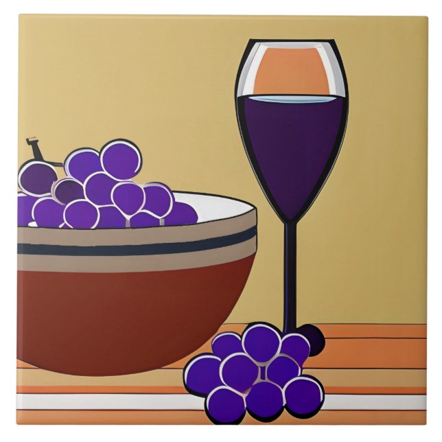 Trauben und Wineglass in Maroon und Tan Fliese (Vorderseite)