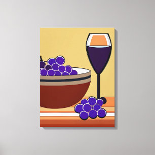 Trauben und Wineglass in Maroon und Tan Leinwanddruck