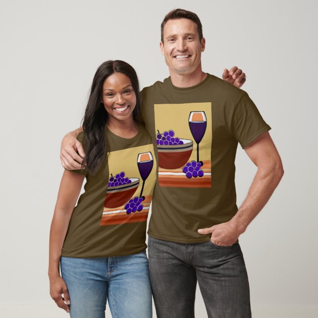 Trauben und Wineglass in Maroon und Tan T-Shirt (Unisex)