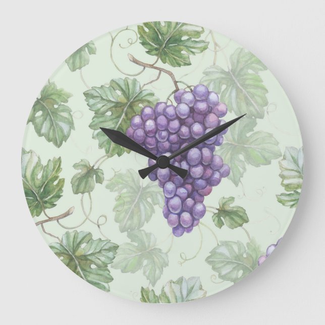 Trauben Wasserfarbe, Frucht Nahtloses Muster. Große Wanduhr (Vorderseite)