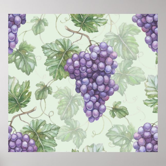 Trauben Wasserfarbe, Frucht Nahtloses Muster. Poster (Vorne)