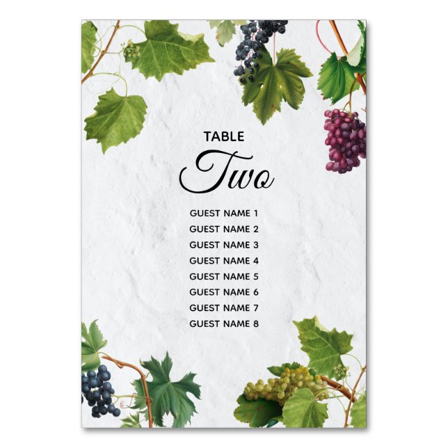 Trauben Weinberg Griechische Insel Hochzeit Tischnummer (Vorderseite)