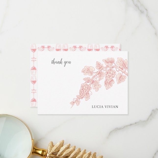 Traubenfrüchte Pflanze Champagner Retro Dankeskarte (Vorderseite/Rückseite Beispiel)