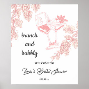 Traubenpflanze Champagner Retro Brautparty Willkom Poster