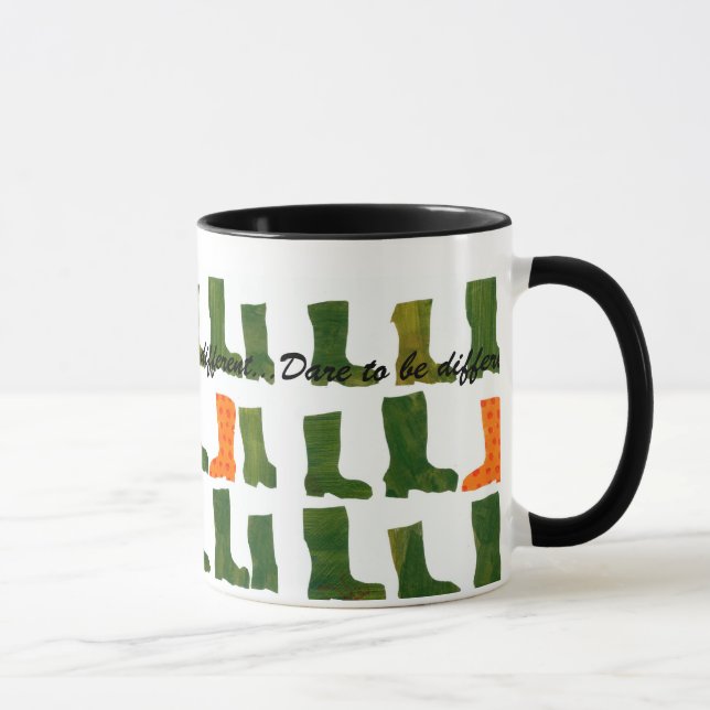 "Trauen Sie sich, verschiedene" grüne und orange Tasse (Rechts)
