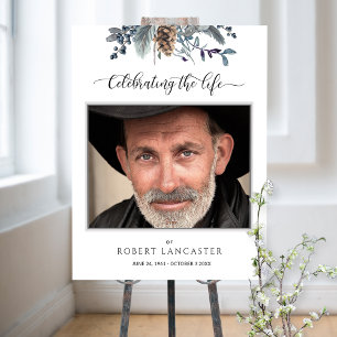 Trauer Begrüßung Foto Blau Rustikale Blattwerk Taf Poster