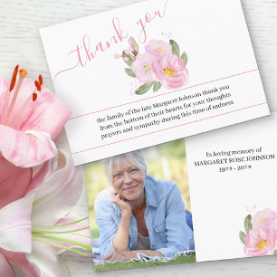 Trauer-Dankeskarten mit Foto und rosa Blumen Dankeskarte
