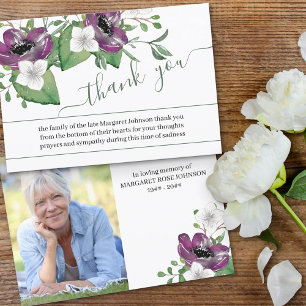 Trauer-Dankeskarten mit Foto und violetten Blumen Dankeskarte