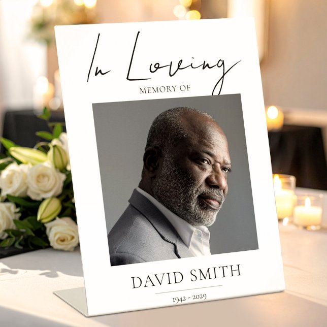 Trauer Erinnerungsfoto Minimalistisch Klassisch Sockelschild (Funeral Memory Photo Minimalist Classic Pedestal Sign, Loss of Loved, Memory Table Sign)