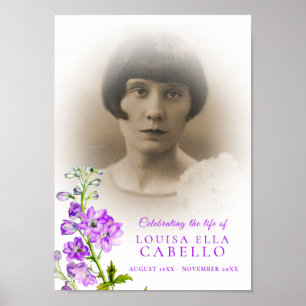 Trauer Gedenkposter mit lila Delphinium-Foto Poster