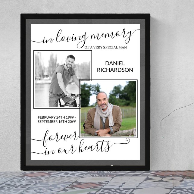 Trauer-Skript 2 Foto-Trauerfeier Poster (Funeral memorial poster to order professionally printed or as a printable digital download)