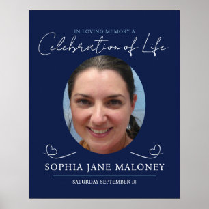 Trauerfeier Beerdigung Herz oval Foto marineblau Poster