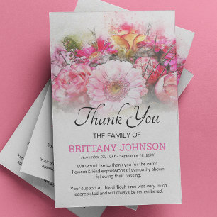 Trauerfeier für Frauen in Rosa Blumen Dankeskarte